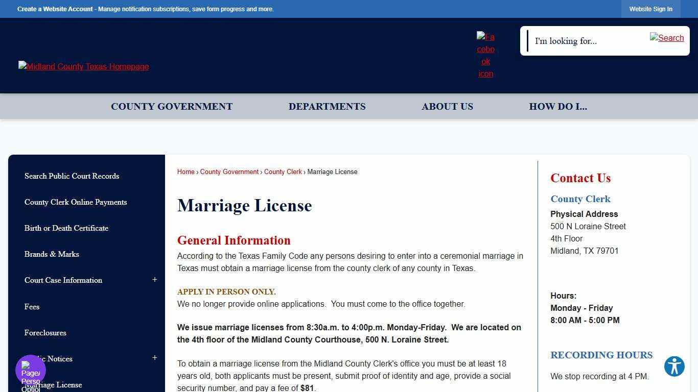 Marriage License | Midland County, TX