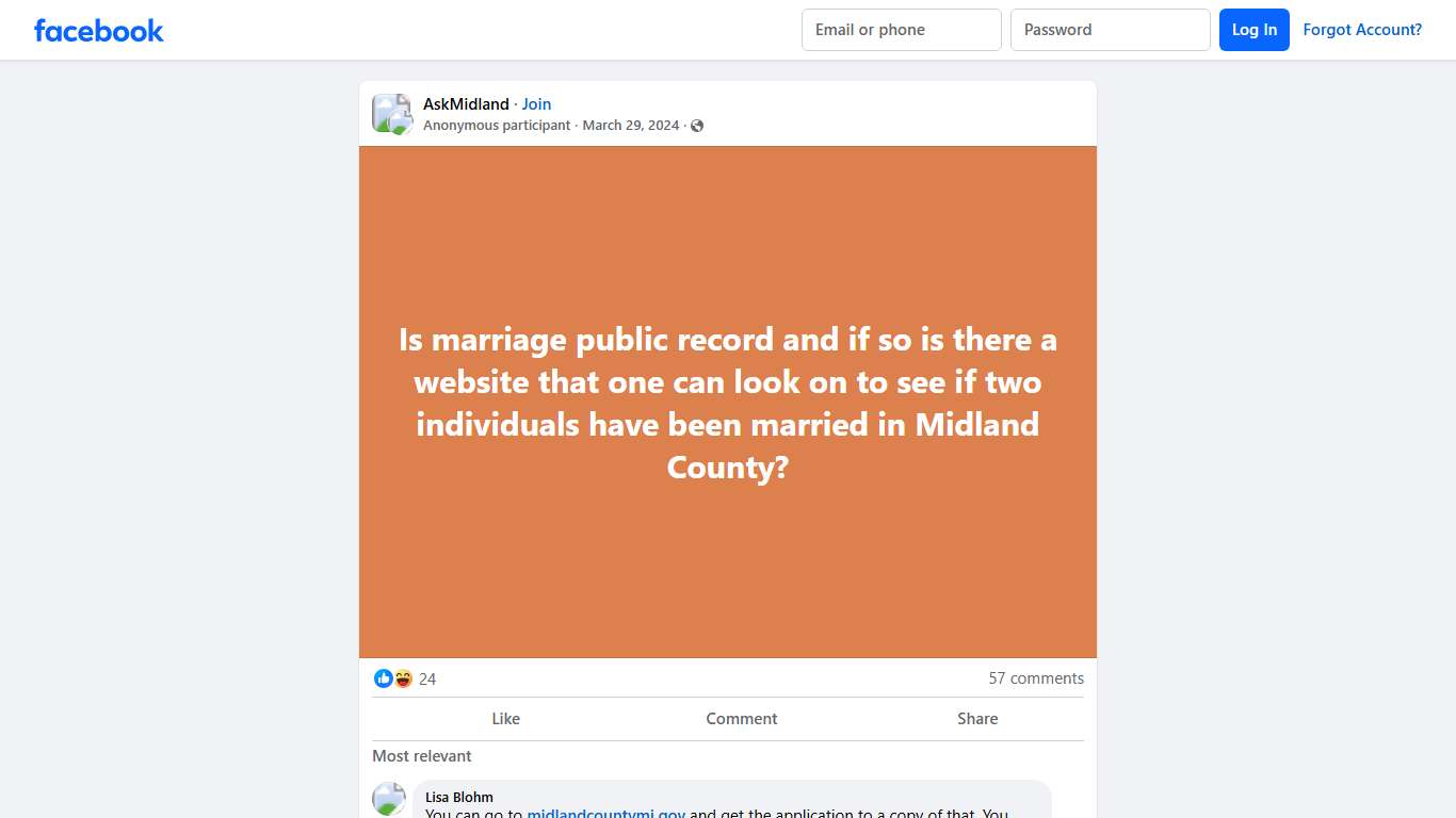 AskMidland | Is marriage public record and if so is there a website that one can look on to see if two individuals have been married in Midland County | Facebook