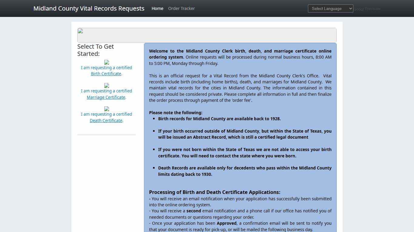 Midland County, TX Online Birth, Death, and Marriage Records Requests